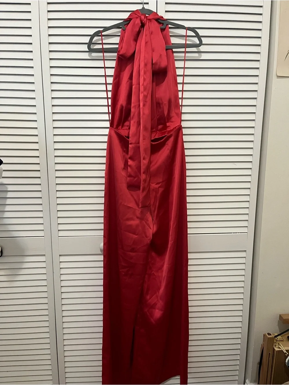 Elegant Coral Satin Halter Maxi jumpsuit